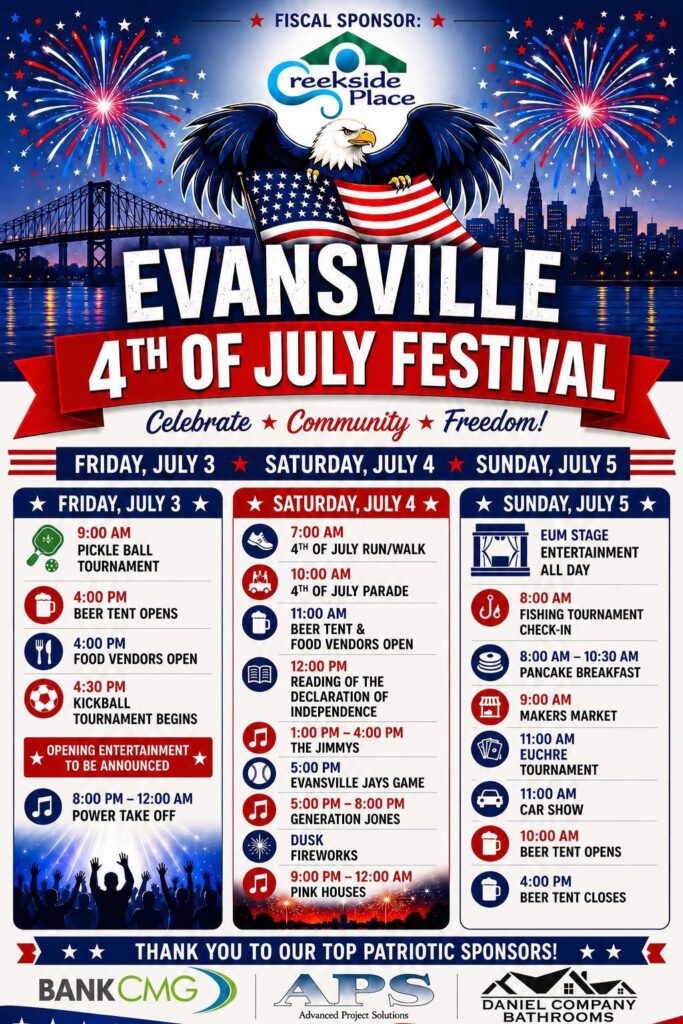 Evansville Fourth of July Schedule at Lake Leota.