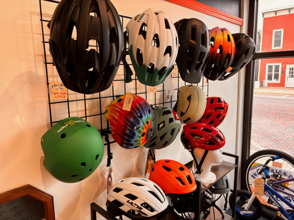 Helmets on display